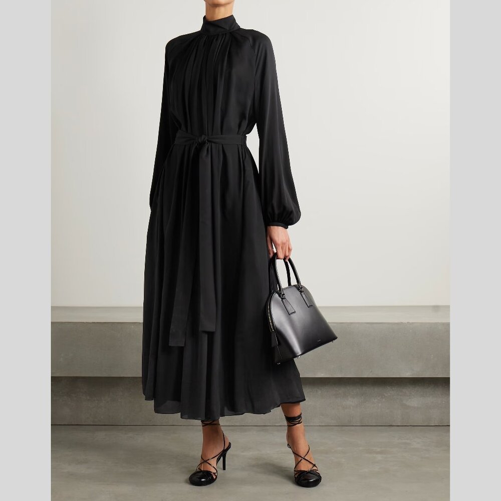 GABRIELA HEARST Cedric belted gathered silk-georgette maxi dress - sz 42 (medium